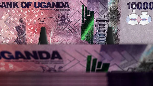 ウガンダのお金スリリングお金パック3Dイラスト Ugxバンクノートバンドルスタック 経済危機 ビジネスの成功 負債の概念 — ストック写真