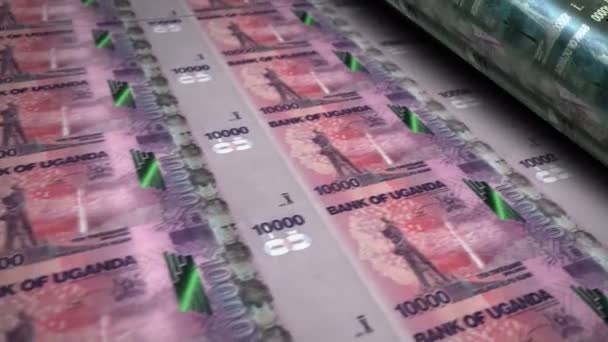 Uganda Dinero Chelín Billetes Dinero Impresión Roll Machine Loop Papel — Vídeo de stock