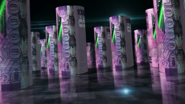 Uganda Peníze Shilling Rolls Smyčka Animace Peníze Stole Bezproblémová Smyčková — Stock video