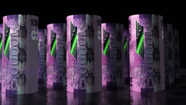 Uganda Money Shilling Money Rolls Loop Animation Kamerafahrt Vor Den — Stockvideo