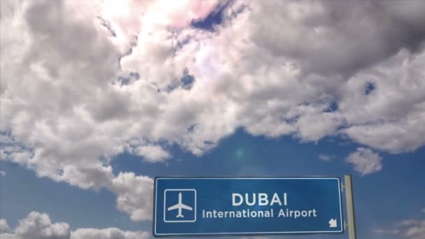 Avion Jet Atterrissage Dubaï Émirats Arabes Unis Avion Ville Arrivée — Video