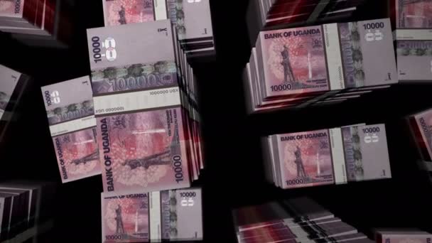 Λεφτά Από Την Ουγκάντα Πτήση Πάνω Από Τραπεζογραμμάτια Ugx Στοίβα — Αρχείο Βίντεο