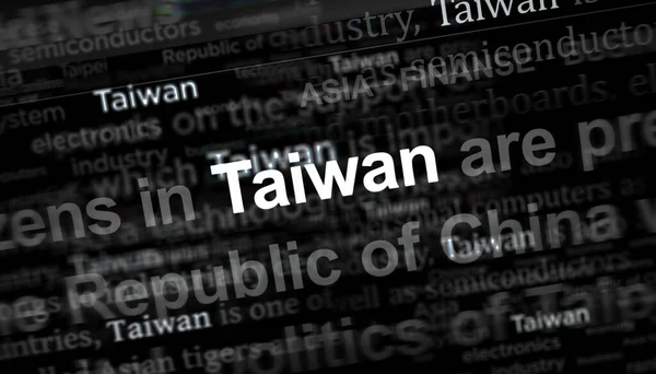 国际媒体关于台湾 台湾经济和政治的头条新闻 噪声显示新闻标题的抽象概念 电视故障效应3D图解 — 图库照片