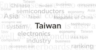 Tayvan, Tayvan ekonomisi ve politikayla uluslararası medyada manşet haberi. Ekranlardaki internet haber başlıklarının soyut kavramı. Kusursuz ve döngülü animasyon.