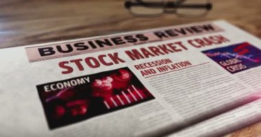 Borsa çöküşü, ekonomik durgunluk ve günlük iş krizi gazetesi. Manşetler soyut kavram 3D.