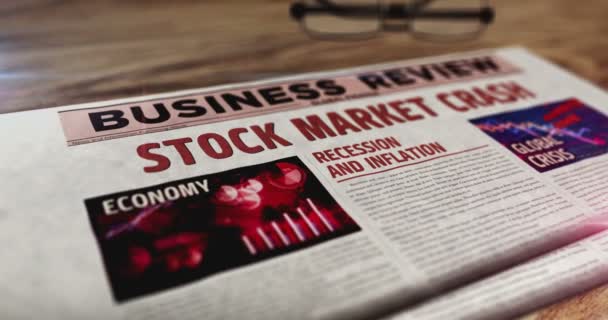 Stock Market Crash Recession Business Crisis Daily Newspaper Table Headlines — Stock Video