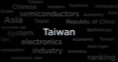 Tayvan, Tayvan ekonomisi ve politikayla uluslararası medyada manşet haberi. Gürültü görüntüleme döngüsündeki haber başlıklarının soyut konsepti. TV arıza efekti pürüzsüz ve döngülü.