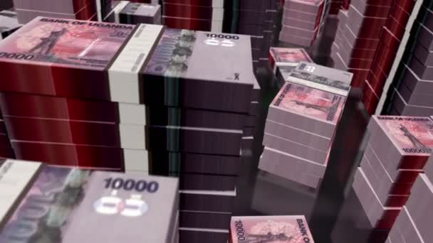 Uganda Pieniądze Shilling Banknoty Pakiety Pętli Lot Ponad 10000 Banknotów — Wideo stockowe