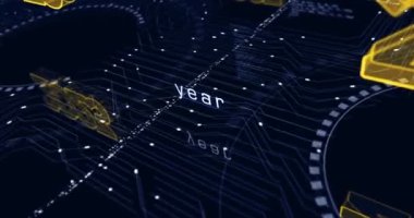 2023 yıllık fütürist yeni neon sembolü soyut siber konsept. Dijital teknoloji arka planı pürüzsüz ve döngüsel dinamik 3D animasyon.