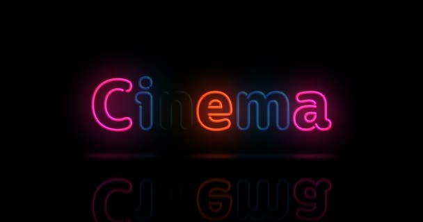 Biograf Neon Glödande Symbol Glödlampor Retrostil Film Och Underhållning Abstrakt — Stockvideo