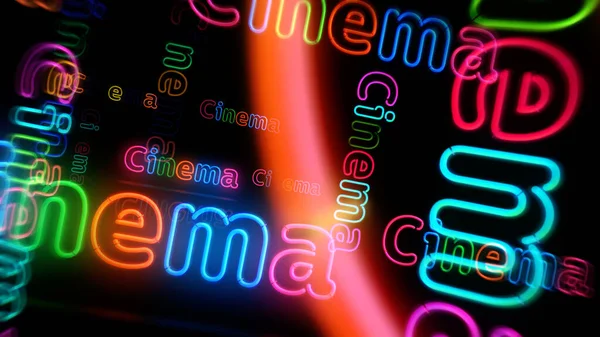 Symbol Neonu Kina Retro Styl Filmu Zábavy Světlé Žárovky Abstraktní — Stock fotografie