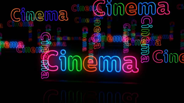 Símbolo Neón Del Cine Estilo Retro Cine Entretenimiento Bombillas Color — Foto de Stock