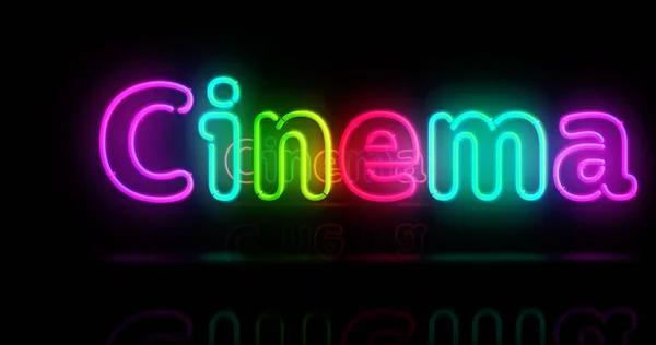 Sinema Neon Sembolü Retro Tarzı Film Eğlence Amaçlı Renkli Ampuller — Stok fotoğraf