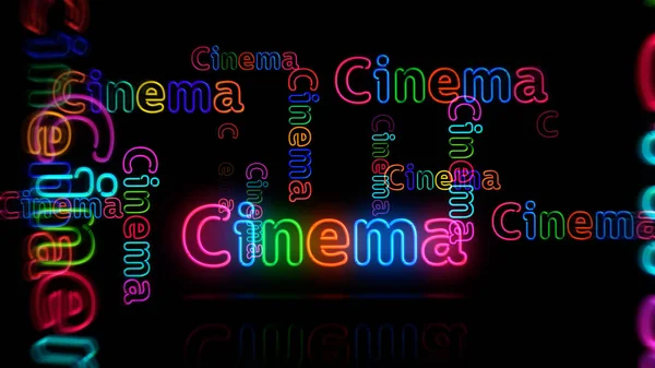 电影霓虹灯的象征 复古风格的电影和娱乐浅色灯泡 抽象概念3D说明 — 图库照片