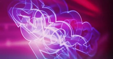2023 yıllık fütüristik yeni neon sembolü ışıkların üzerinde dönmektedir. Sanal teknoloji soyut konsept simgesi 3D pürüzsüz ve döngü canlandırması.