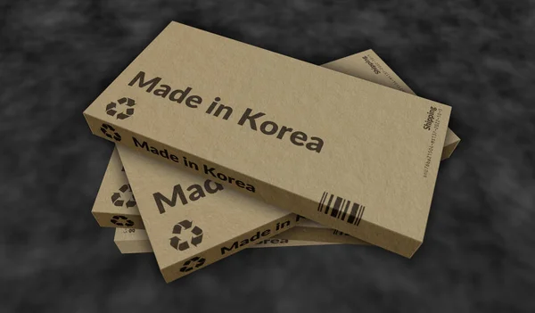 Koreai Dobozgyártásban Készült Gyártás Szállítás Termékgyár Import Export Absztrakt Fogalom — Stock Fotó