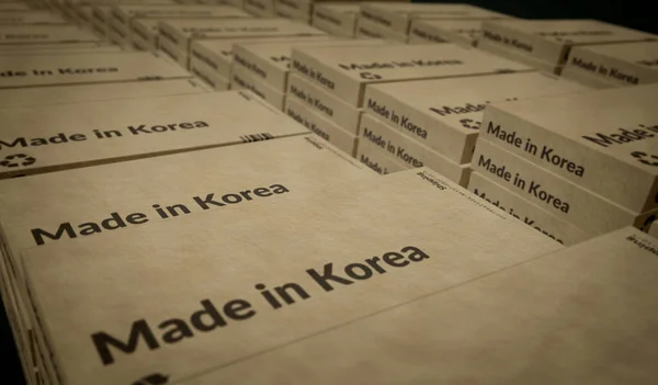 Hecho Corea Línea Producción Caja Fabricación Entrega Fábrica Productos Importación —  Fotos de Stock