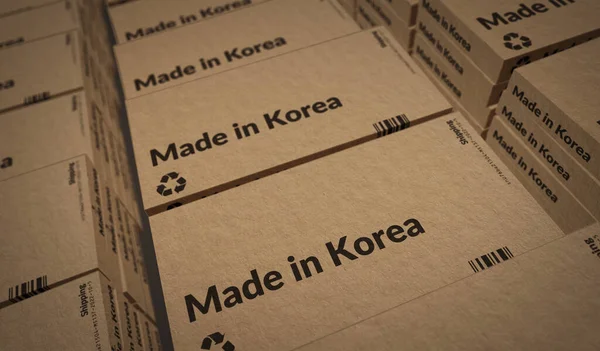 Feito Coréia Caixa Linha Produção Fabricação Entrega Fábrica Produtos Importação — Fotografia de Stock