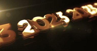 2023 yıllık fütüristik yeni parlak metal sembolü konsepti. Görkemli parlama ve yansıma ışığı ikonu soyut. Kusursuz ve döngülü 3D canlandırma.