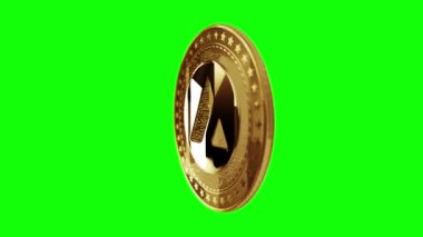 Çığ AVAX kripto para birimi yeşil ekran döngülü arka planda altın madeni parayı izole etti. Dönen altın metal döngüsü soyut kavram. 3B döngü kusursuz canlandırma.