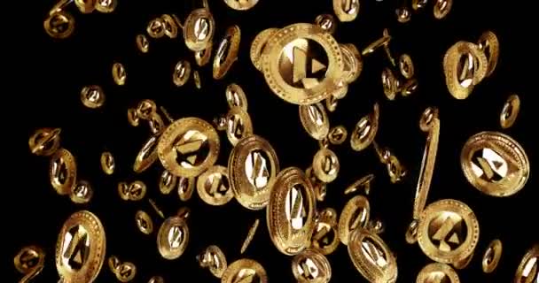 Avalanche Avax Cryptocurrency Isolated Gold Coin Rain Background Rotating Golden — Stock Video