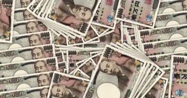 Japon Yen banknotları nakit fan mozaik model döngüsü içinde. Japon Yen 10000 JPY notaları. Soyut banka, finans, ekonomi kusursuz ve döngülü dekoratif tasarım arka planı kavramı.