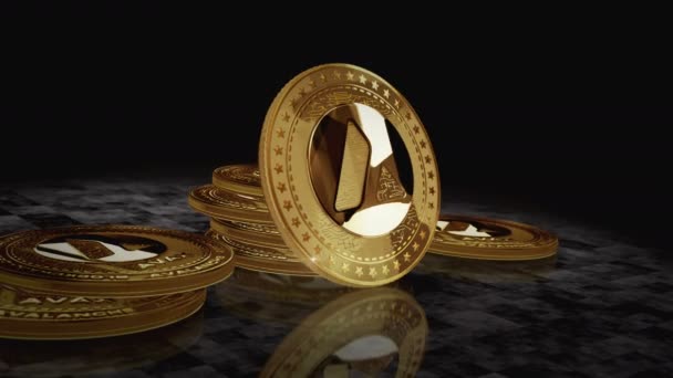 アバランシェAvax暗号通貨黄金のコインの転換 カメラは3Dメタルグローコインを中心に回転します フィンテック オンライン決済 デジタル取引の抽象的な概念 — ストック動画