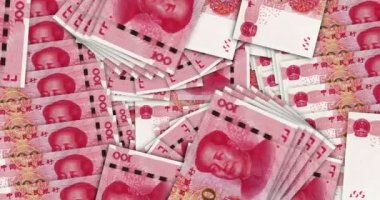 Çin Yuanı Renminbi nakit hayran mozaik döngüsü içinde banknotlar. Çin 100 RMB banknotları. Soyut banka, finans, ekonomi kusursuz ve döngülü dekoratif tasarım arka planı kavramı.