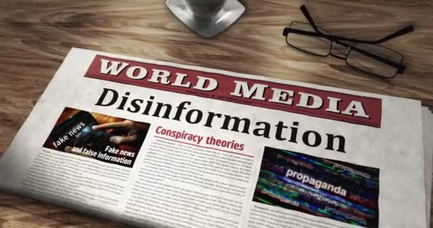 Sahte Haberleri Yanlış Bilgilendirme Manipülasyon Günlük Propaganda Gazetesi Manşetler Soyut — Stok video