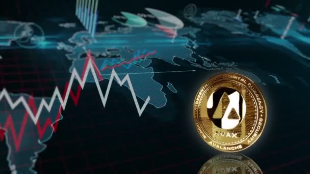 Avalanche Avax Криптовалюта Золота Монета Перевертає Чарт Права Тенденція Графіка — стокове відео