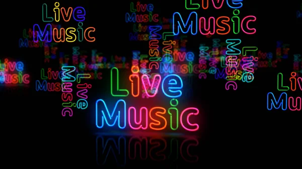 ライブミュージックネオンシンボル レトロスタイルのナイトクラブ エンターテイメント 音楽ナイトパーティーライトカラー電球 アブストラクトコンセプト3Dイラスト — ストック写真