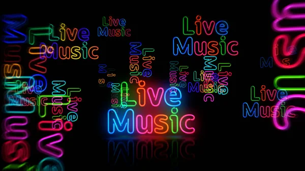 ライブミュージックネオンシンボル レトロスタイルのナイトクラブ エンターテイメント 音楽ナイトパーティーライトカラー電球 アブストラクトコンセプト3Dイラスト — ストック写真