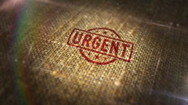 Doğal keten çuvalında acil işaret damgası. Ticari zaman çizelgesi ve çalışma planı 3D tasarlanmış soyut bir kavram. Döngüsüz ve kusursuz animasyon.