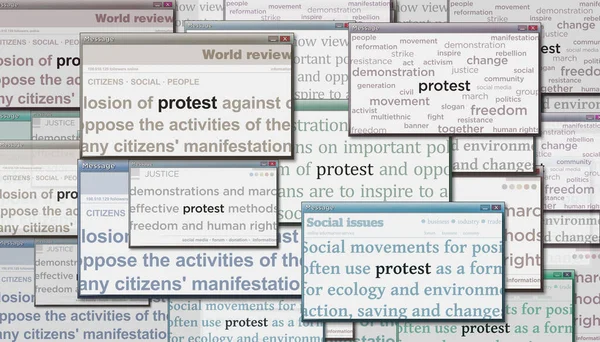 抗議運動と社会的抵抗運動と国際メディア全体のニュースを見出します ノイズディスプレイ上のニュースタイトルの抽象概念 Tvグリッチ効果3Dイラスト — ストック写真