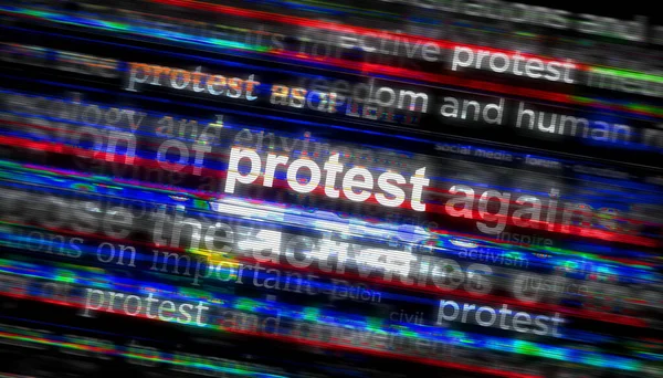 抗議運動と社会的抵抗運動と国際メディア全体のニュースを見出します ノイズディスプレイ上のニュースタイトルの抽象概念 Tvグリッチ効果3Dイラスト — ストック写真