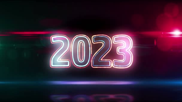 2023 Год Футуристический Неон Новая Концепция Кибердизайна Анимация Абстрактная Безморская — стоковое видео