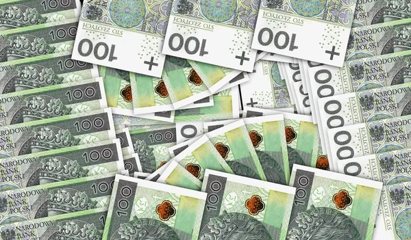 Polish Zloty Banknotes Cash Fan Mosaic Pattern Poland 100 Pln — Stock Photo, Image