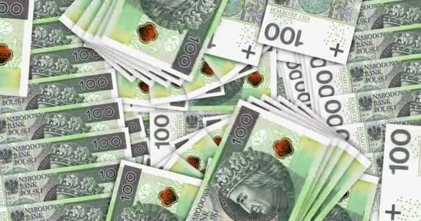 Польские Банкноты Zloty Петле Мозаики Денежного Вентилятора Польша 100 Pln — стоковое видео