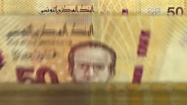 Tunísia Moeda Dinar Tunisino Máquina Contagem Dinheiro Com Notas Tnd — Vídeo de Stock