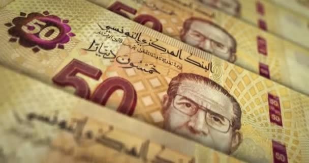 Tunesische Geld Tunesische Dinar Bankbiljet Lus Tnd Geld Textuur Begrip — Stockvideo