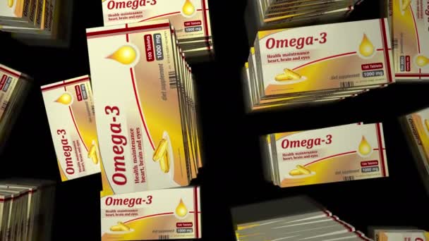 Omega Olja Tabletter Kartong Produktion Hälsosam Kost Och Kosttillskott Piller — Stockvideo
