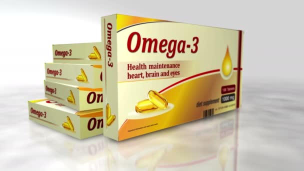 Omega Caja Tabletas Aceite Paquete Píldoras Suplementos Dietéticos Nutrición Saludable — Vídeo de stock