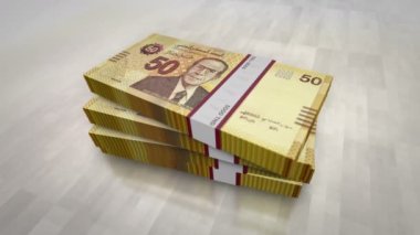 Tunus parası Tunus dinarı para yığını. Ekonomi, bankacılık, iş, kriz, durgunluk, borç ve finans konularının kavramı. 50 TND banknotlar 3D animasyon yığın.