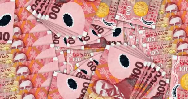 現金ファンモザイクパターンループのニュージーランドドル紙幣 100 Ndzノート 経済の抽象概念シームレスでループ装飾的なデザインの背景 — ストック動画