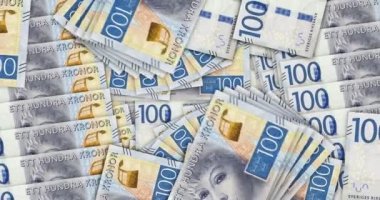 İsveç Krona banknotları nakit fan mozaik model döngüsü içinde. İsveç 100 Kron. Soyut banka, finans, ekonomi kusursuz ve döngülü dekoratif tasarım arka planı kavramı.
