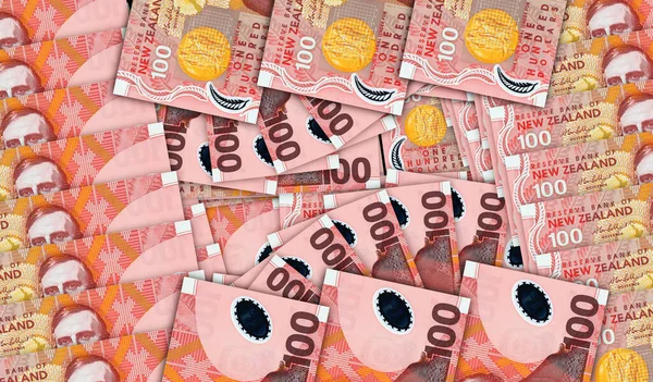 Banknoty Dolara Nowozelandzkiego Mozaice Wentylatora Gotówkowego 100 Banknotów Ndz Abstrakcyjna — Zdjęcie stockowe