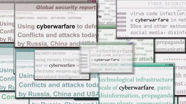 Finestre Pop Con Cyberwarfare Hacking Violazione Della Sicurezza Sullo Schermo — Video Stock