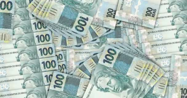 巴西真钞票在现金扇马赛克图案循环 巴西100 Brl Notes 经济无缝循环装饰设计背景的抽象概念 — 图库视频影像