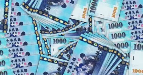 Банкноты Тайваньского Доллара Петле Мозаикой Тайваньские Банкноты 1000 Twd Абстрактная — стоковое видео