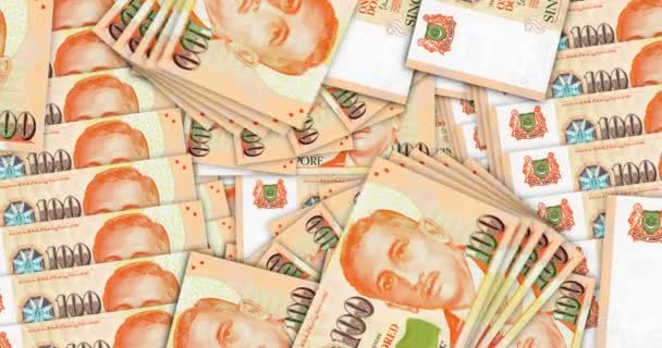 싱가포르 지폐는 모자이크 루프에 100 Sgd 경제의 개념은 거무스름하고 장식적 — 비디오